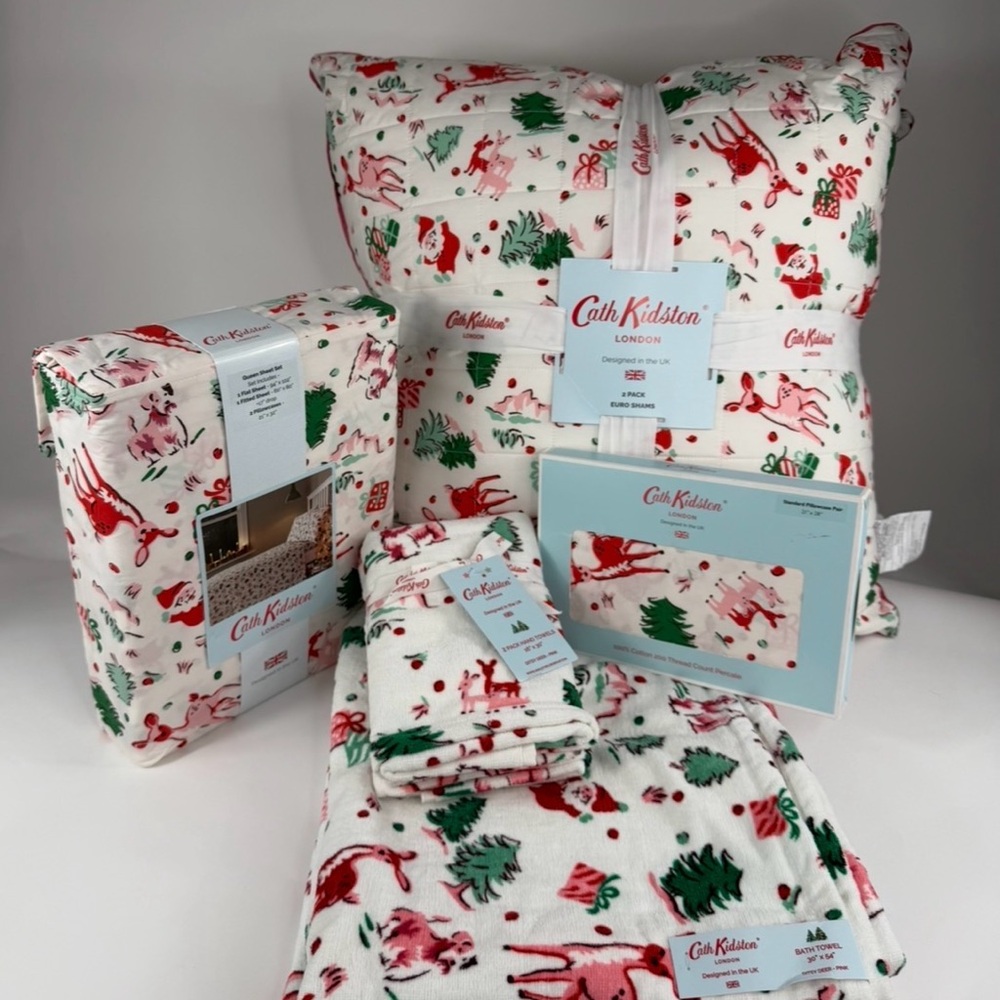 Cath Kidston Ditsy Deer Pink 12 PC Christmas Bundle ~ Precious NWT ~ Queen - Picture 3 of 8